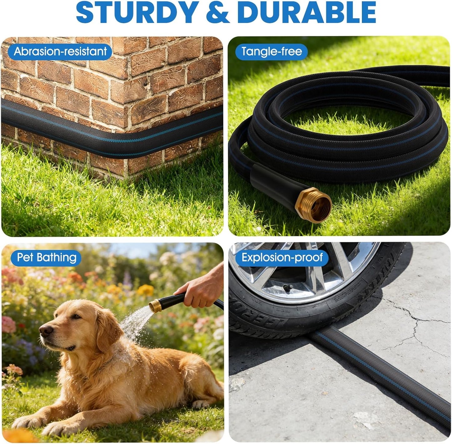 75ft Non-Expanding Garden Hose, Lightweight & Kink-Free, Flexible Heavy Duty Water Hose for Lawn, Yard, Car Washing (3/4" Solid Brass Fittings, Crush-Resistant)