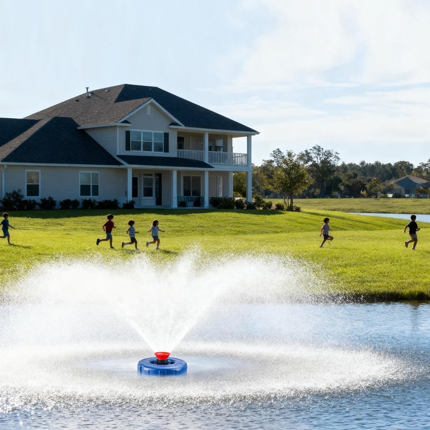 Pond Fountain Aerator-15000 GPH Fully Automatic Powerful Lake Floating Fountain, 1HP/750W 110V, 100ft power cord, 2 * 100ft guide ropes, Suitable For Ponds And Landscape Fountains (Stainless steel)