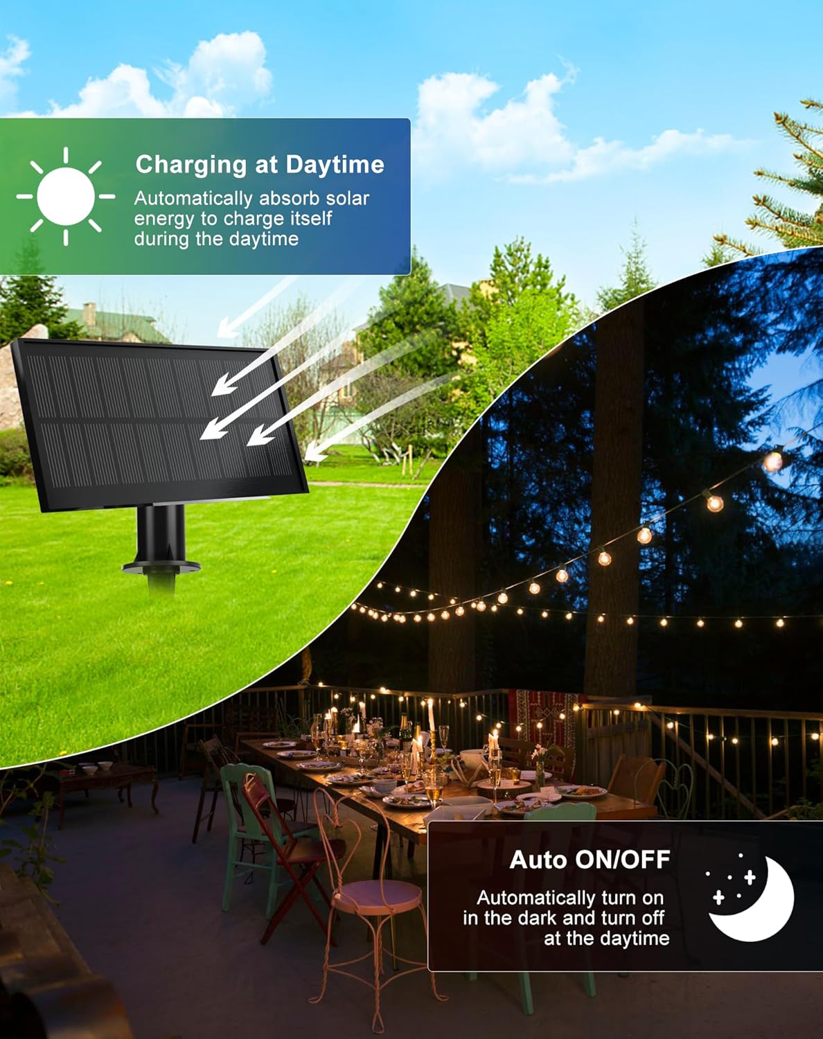 Solar String Lights Outdoor Waterproof 100FT with USB Port and 52 Shatterproof ST38 Bulbs(2 Spare), LED Solar Powered Patio Lights for Outside, Porch, Backyard, Gazebo, Garden(Warm White)