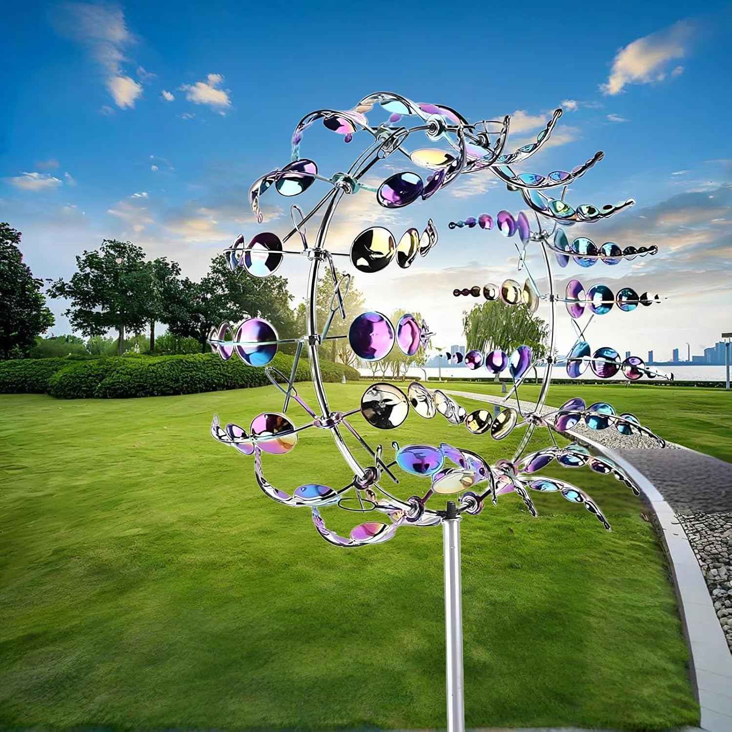 Magical Metal Windmill for Backyards,3D Kinetic Wind Sculpture for Yard & Garden, Outdoor Metal Windmill Decor with Spinning Blades for Patio, Lawn, Backyard