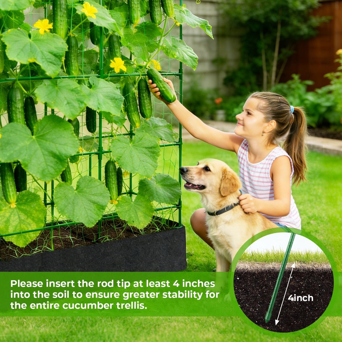 Large Cucumber Trellis for Climbing Plants Outdoor with Grow Bag,67" Tall Metal U-Frame Plant Trellis for Cucumber with Garden Netting and Plant Clip Plant Ties for Vegetables Tomatoes Squash Pea