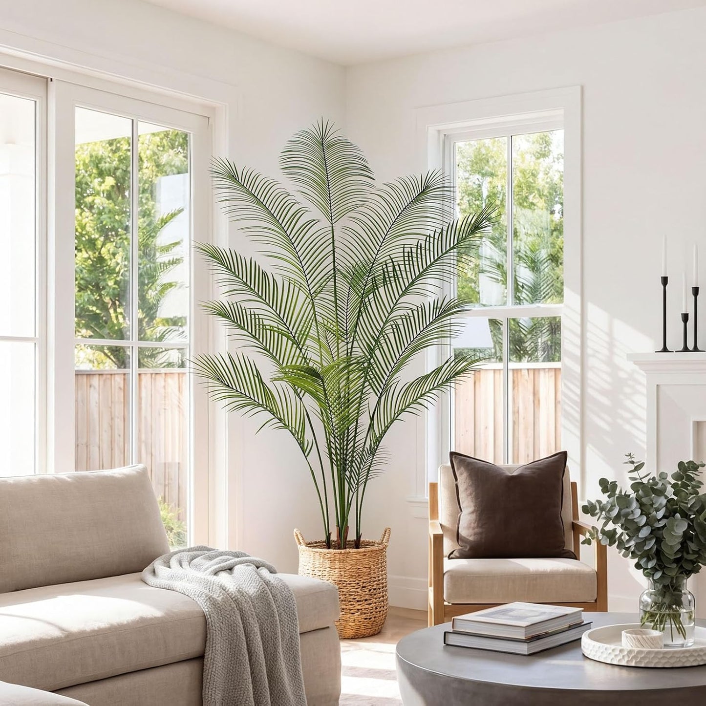 Artificial Palm Tree 7FT Tall Faux Palm Tree Indoor Fake Plants Faux Tropical Plant, UV Resistant & Maintenance Free Indoor/Outdoor Fake Tree in Pot for Home Office Living Room Patio Decor