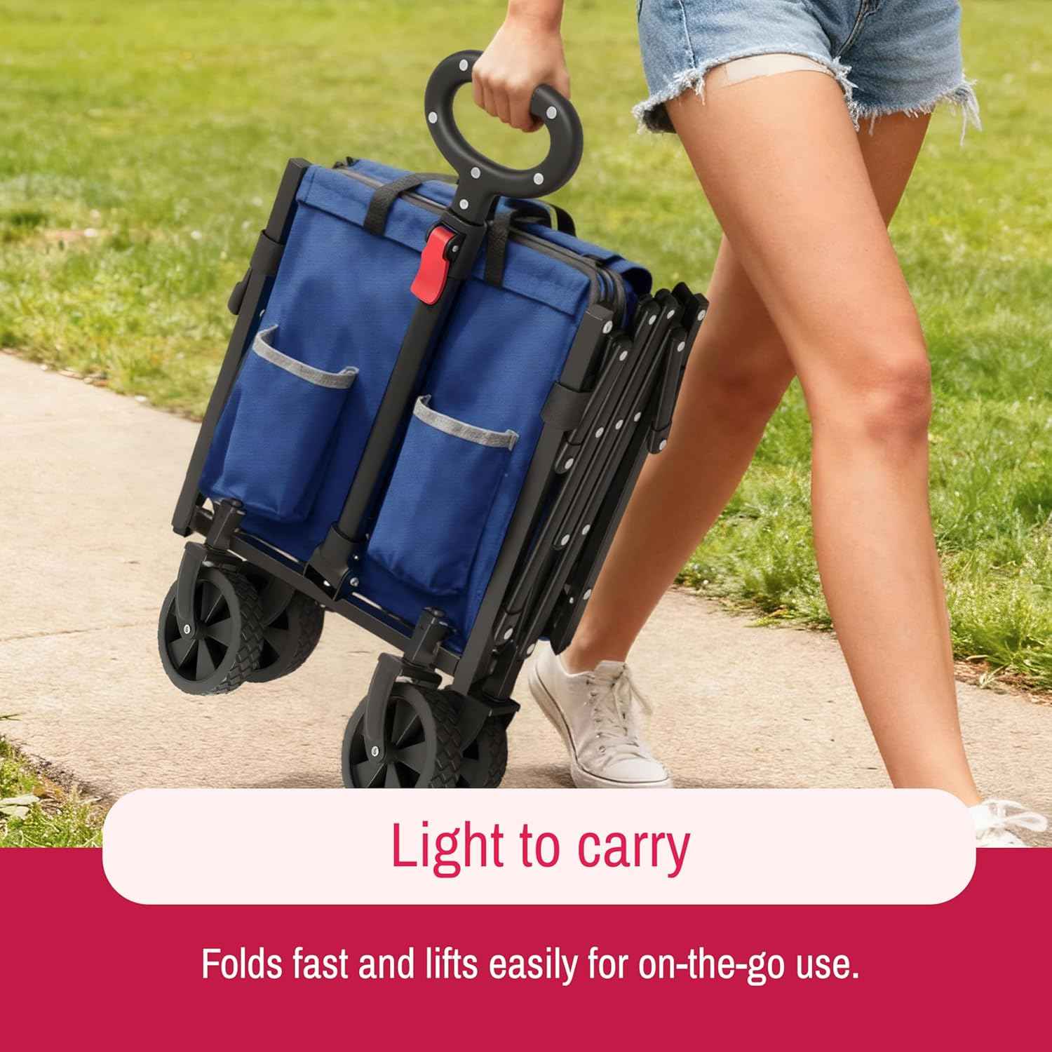 SYNCFUN Collapsible Wagon Cart Foldable, Portable Rolling Shopping Carts on Wheels, Folding Sport Beach Wagons All Terrain, Heavy Duty Garden Utility Cart for Groceries Fishing 300lbs, Blue