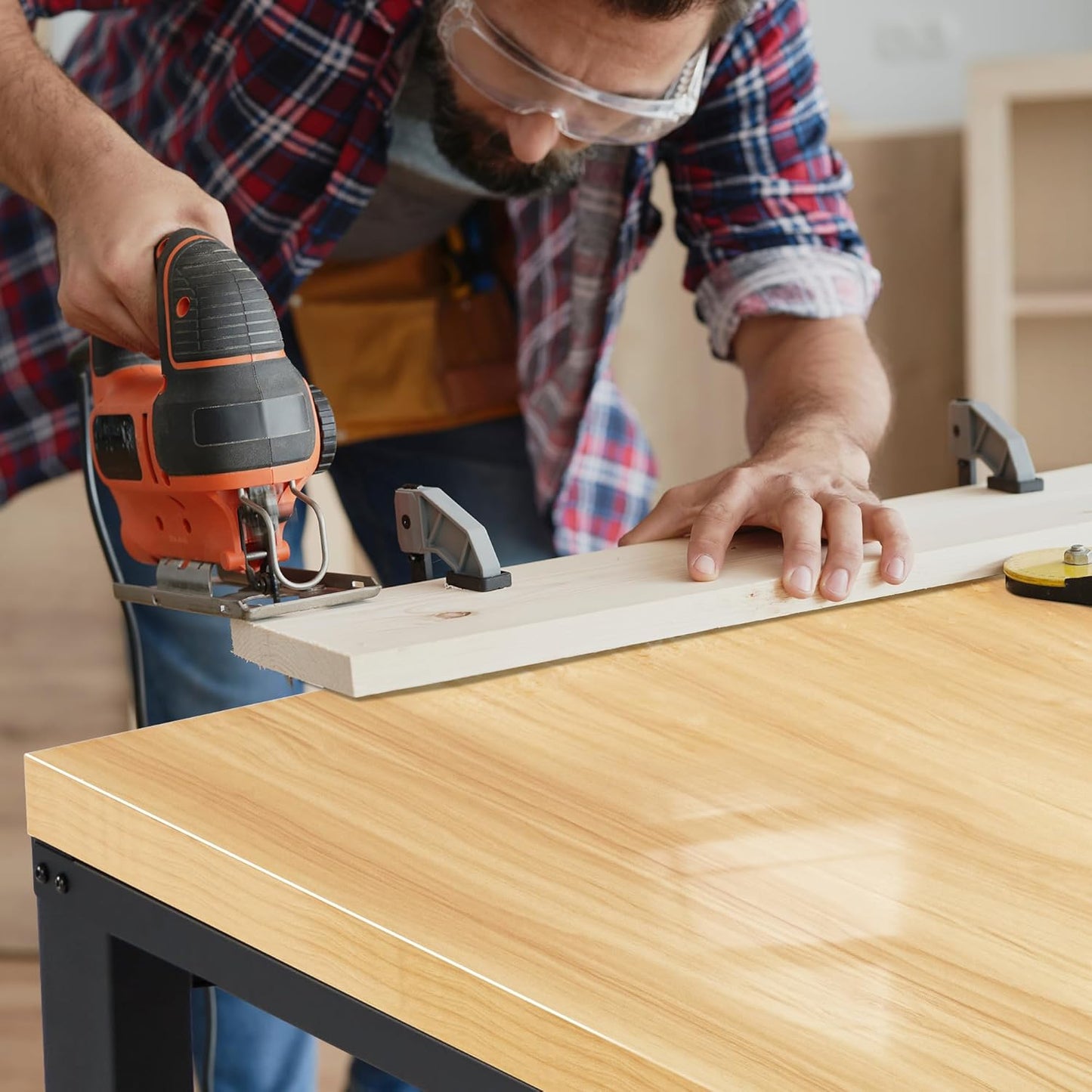 48” Adjustable Workbench，Heavy Duty Wood Work Bench 2000 Lbs Load Capacity,Work Table for Garage, Workshop, Office, Home