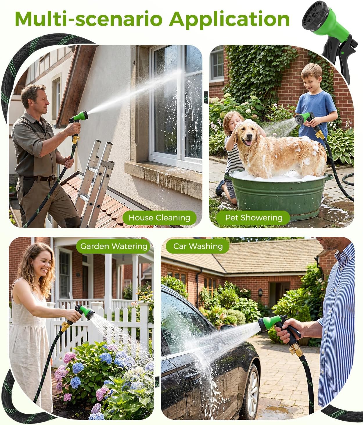 100ft Garden Hose, Non-Expandable Water Hose with 8 Function Spray Nozzle, Lightweight, Knik-Free, Burst-Resistant, Durable & Flexible 3/4" Garden Hose for Lawn, House Cleaning, Car Washing