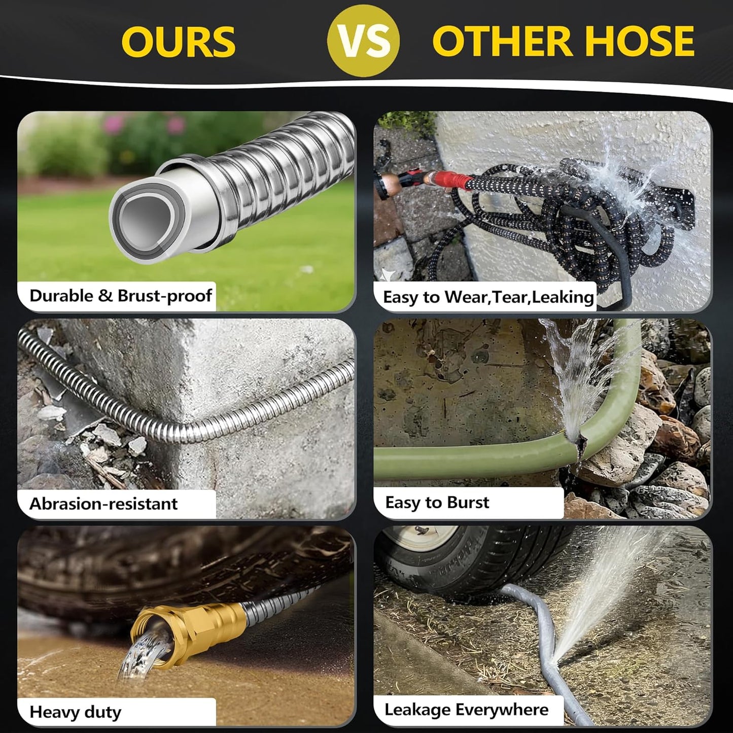 200Ft Stainless Steel Garden Hose – 2026 New Upgraded Metal Water Hose, Flexible with Latex Core, 3/4" Solid Brass Connector, Non-Expandable