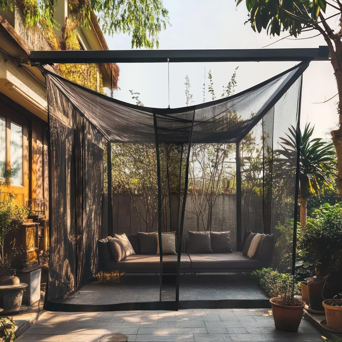 Mosquito Net for Patio 14.75 x 8.2 FT | Very Large Sizes & Fabric Designed for Outdoors | Insect House Screen Netting for Gazebo, Porch & Garden Terrace | Black Outside Canopy Bug Protection