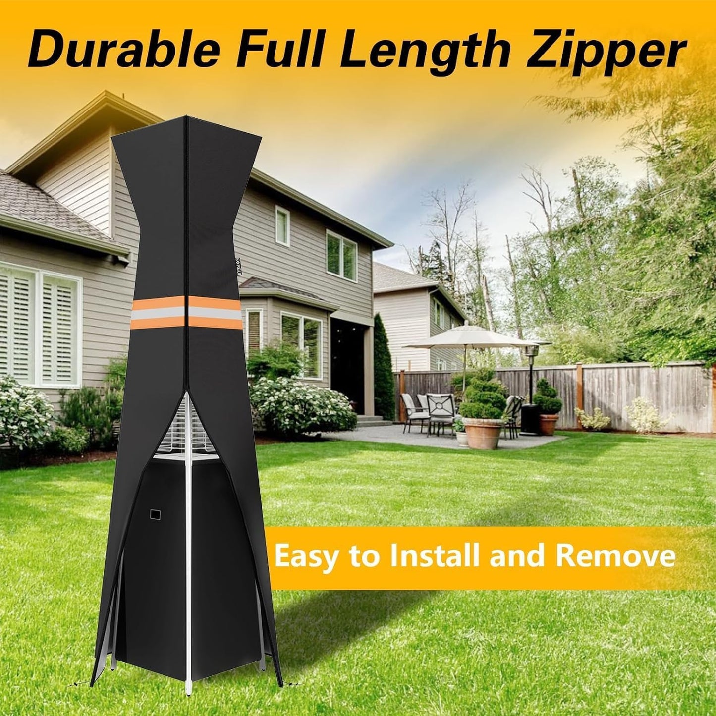 EVRBUL Pyramid Torch Patio Heater Cover with Zipper,Storage Bag and Reflective Strip,Heavy Duty 420D Waterproof Dust-proof Windproof UV-Resistant Outdoor Standing Heater Cover,Black,90"H x 23"L x 23"W