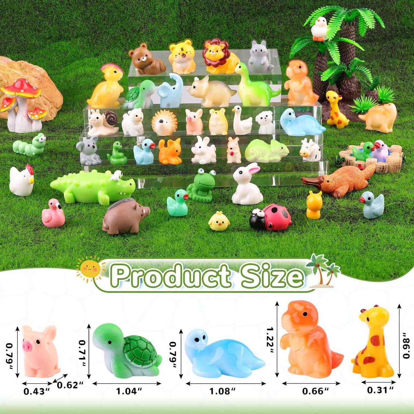 TINKRSTUFF 45PCS Mini Resin Animals Tiny Cute Forest Figurines, Miniature Figures to Hide, Little Animal Small Accessories for Topper Desk Garden Dollhouse Landscape Aquarium Ornaments Crafts & Decor