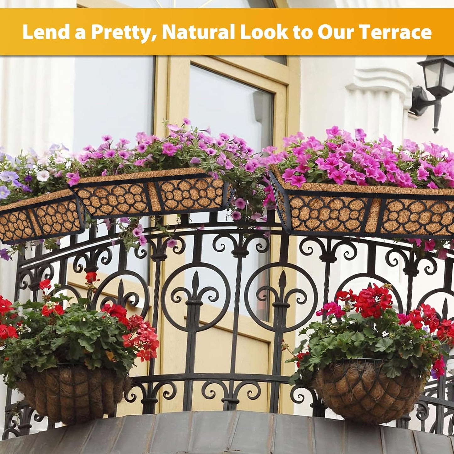 Legigo 2 Pack 24 Inch Square Coco Liners Planter Baskets Liner- Natural Coconut Coir Fiber Liner Replacement, Window Box Liners Trough Coconut Liners for Wall Planter Garden Deck Fence Flower Baskets