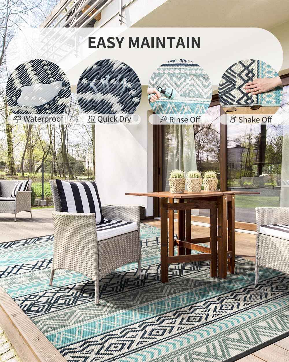 MontVoo Outdoor Rug Carpet 8x10 Waterproof-Patio Rug Mat Reversible RV Camping Rug Picnic Mat Plastic Straw Outside Rug for Balcony Porch Deck Beach-Boho Outdoor Area Rug for Patio Decor Colorful