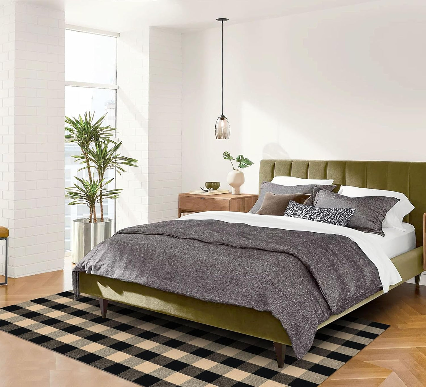 IOHOUZE Buffalo Plaid Rug 5x7 Ft Indoor Outdoor Rug, Washable Rugs for Living Room, Spring Summer Welcome Mats Outdoor, Cotton Area Rug for Farmhouse/Entryway/Home Entrance,Tan Black