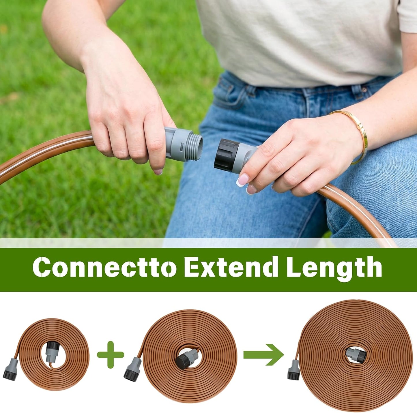 Sprinkler Soaker Hose 100 FT, Watering Hose with Holes, High-Efficiency Water-Saving Sprinklers System for Lawn and Garden with Staples 50FT × 2Pack