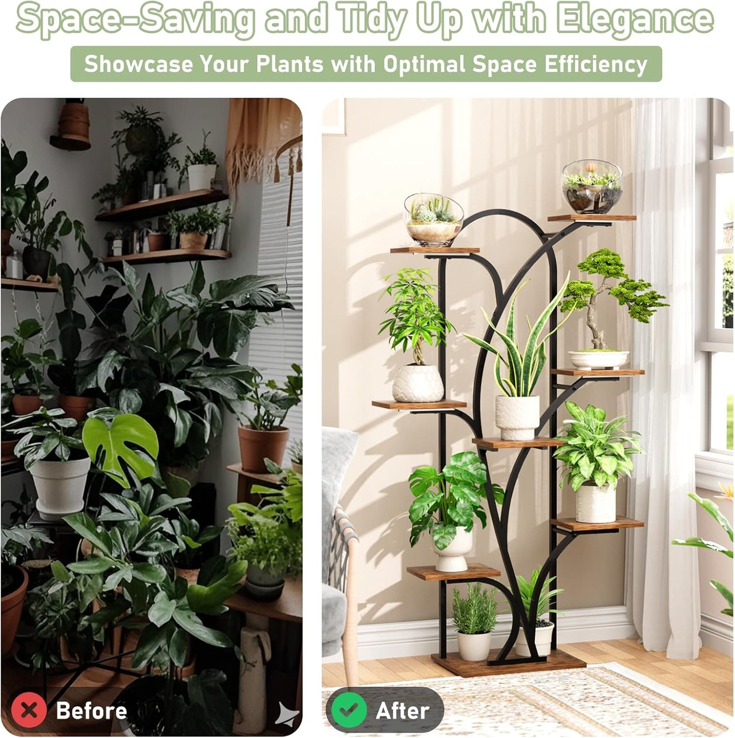 POZILAN Plant Stand Indoor with Grow Light, 55.6" Corner Plant Shelf Indoor, 8 Tiered Tall Plant Stands for Indoor Plants Display Rack Holder, Flower Stand for Balcony, Living Room, Patio