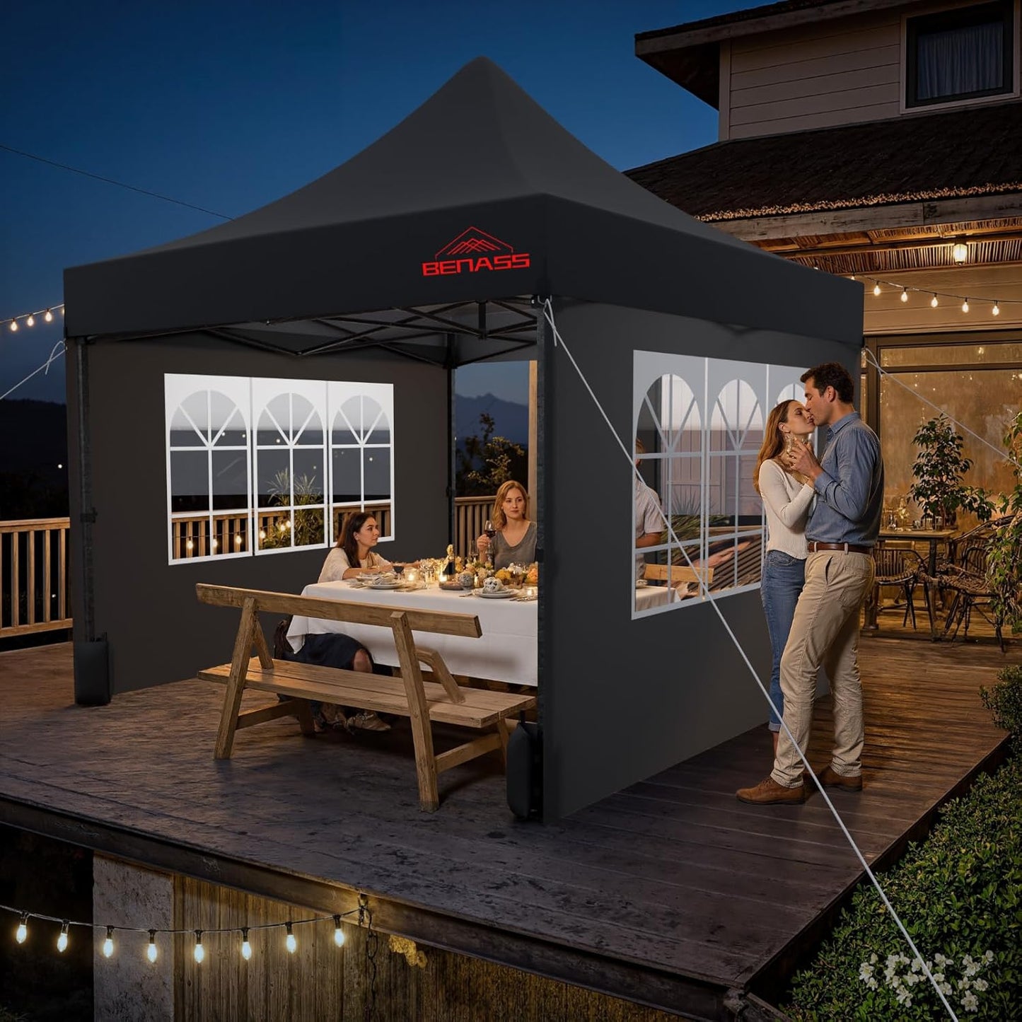 10x10 Heavy Duty Pop Up Canopy with 4 Sidewalls, 550D Commercial Easy Up Canopy Tent, Waterproof Outdoor Party Event Tent with Roller Bag, Black