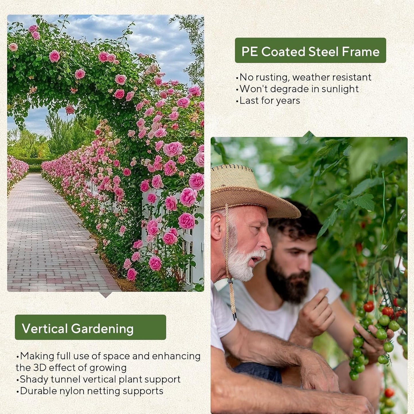 FOLLOOK Garden Arch Trellis for Climbing Plants Outdoor, 7.8 ft Tall Cucumber Trellis for Raised Bed, Plastic-Coated Metal Plant Support Vegetable Squash Pea Bean Grape Vine Arbor, Black