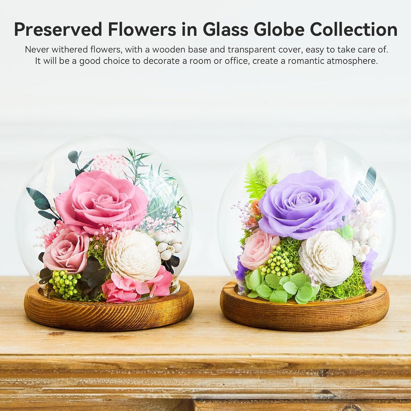 Preserved Flowers Rose Birthday Gifts for Women, Forever Flowers in Glass Ball, Long-Lasting for Mom Her Wife Grandma Anniversary Valentines (Pink)