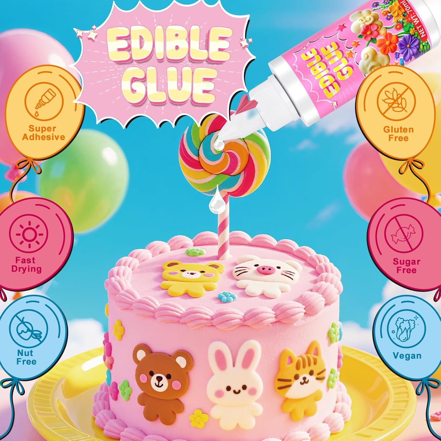 Edible Glue for Cake Decorations - 5 oz Super Adhesive Edible Fondant Flowers Cake Decorations, Fast Drying Edible Glue for Fondant, Icing Decorations, Cake Decorating - 140ml