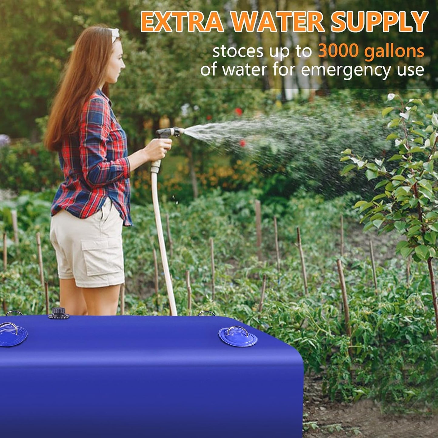 Water Tank, 65 Gallon Water Storage Bladder, Foldable Portable Water Storage, Large Water Storage Containers with 3/4" PVC Spigot and Hose Kit for Camping, Garden, Emergency Water Bag