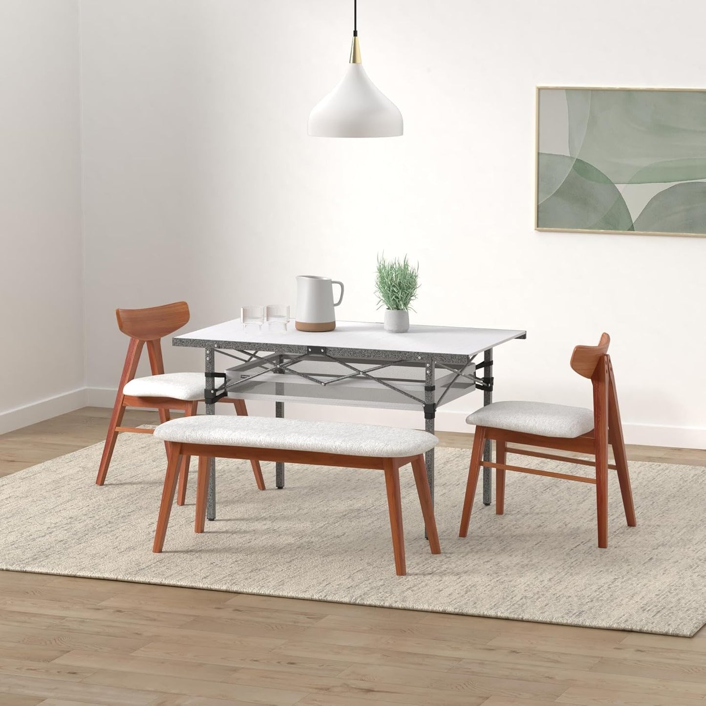 KingCamp Spacious Tabletop Area Aluminum Compact Roll 4-6 Person Stable Adjustable Feet Table with Carry Bag for Outdoor Camp Picnic, Black/Siver_53.5"×27.5" with Storage Layer