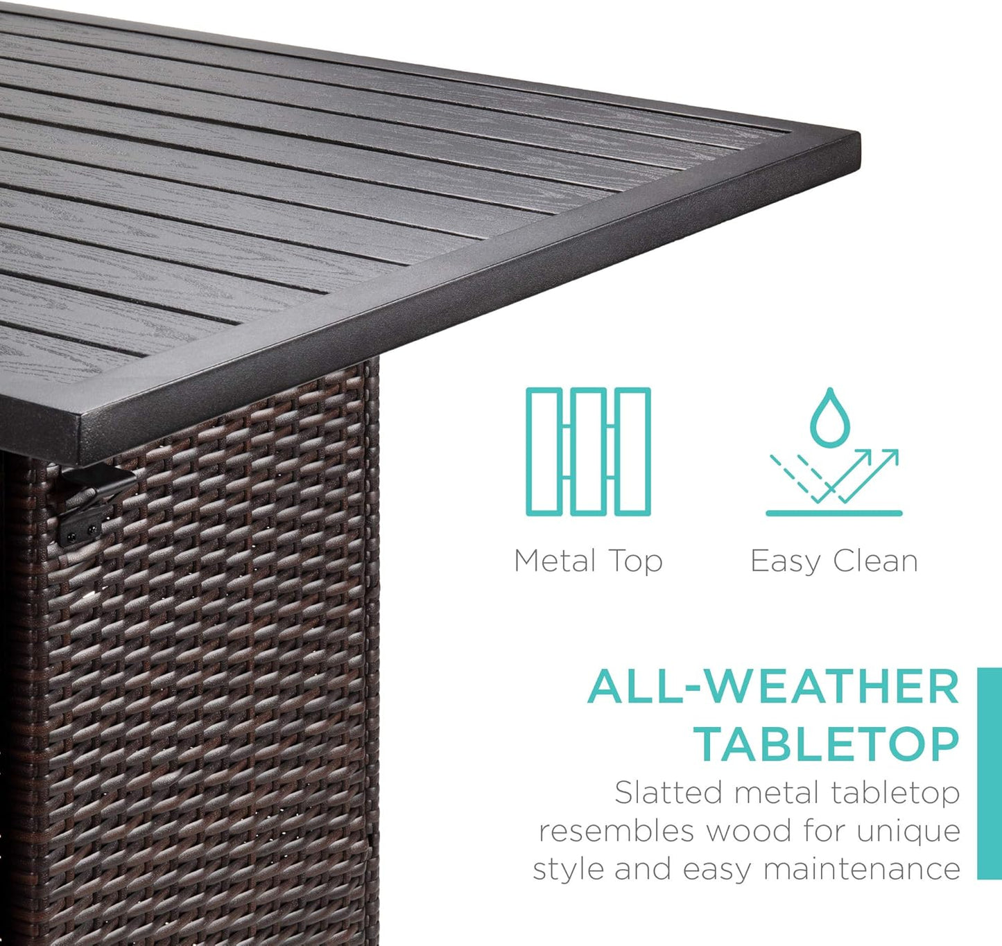 Best Choice Products 5-Piece Outdoor Wicker Bar Table Set for Patio, Poolside, Backyard w/Built-in Bottle Opener, Hidden Storage Shelf, Metal Tabletop, 4 Stools - Brown