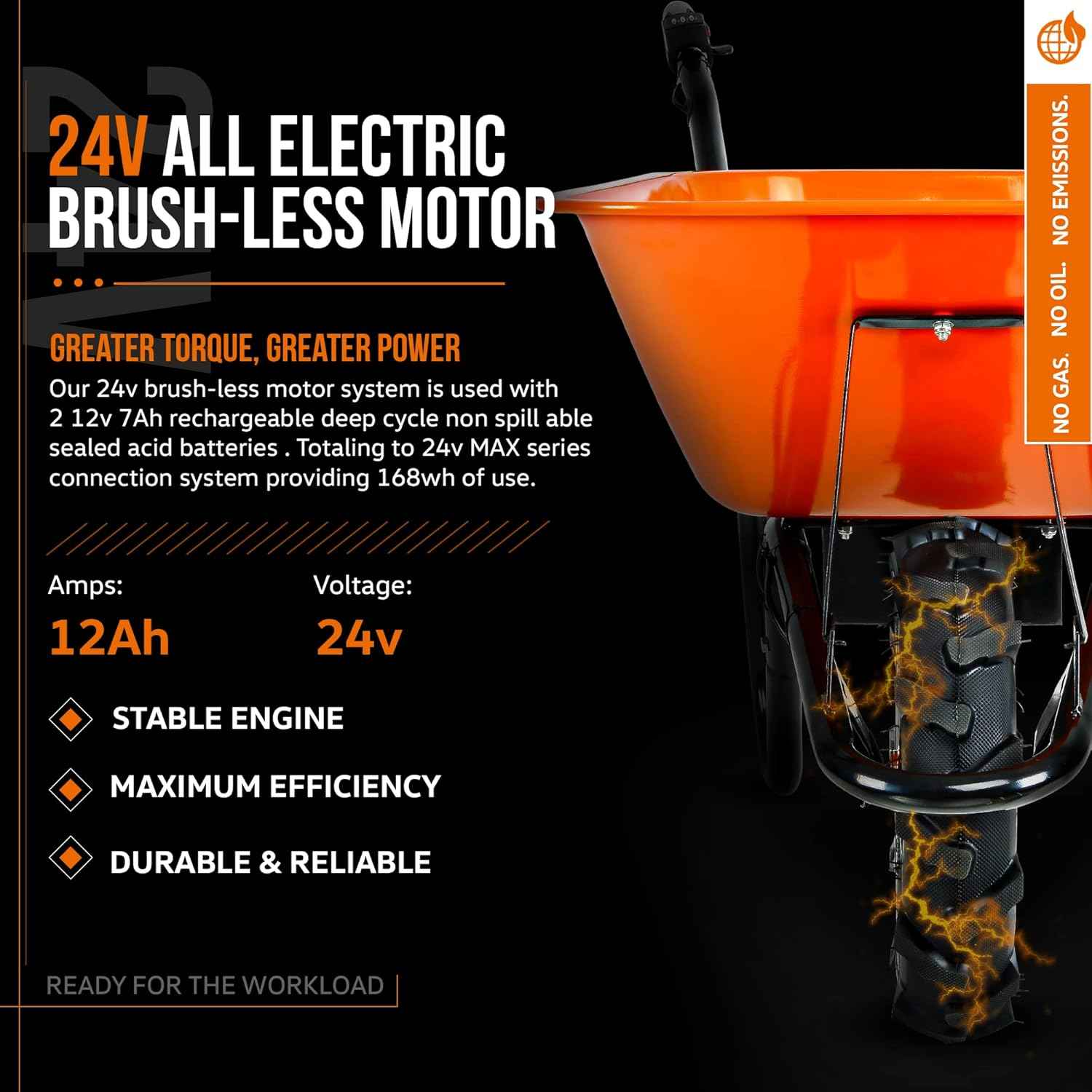 SuperHandy Wheelbarrow Electric Powered Utility Cart 330LBS Capacity Material Debris Hauler