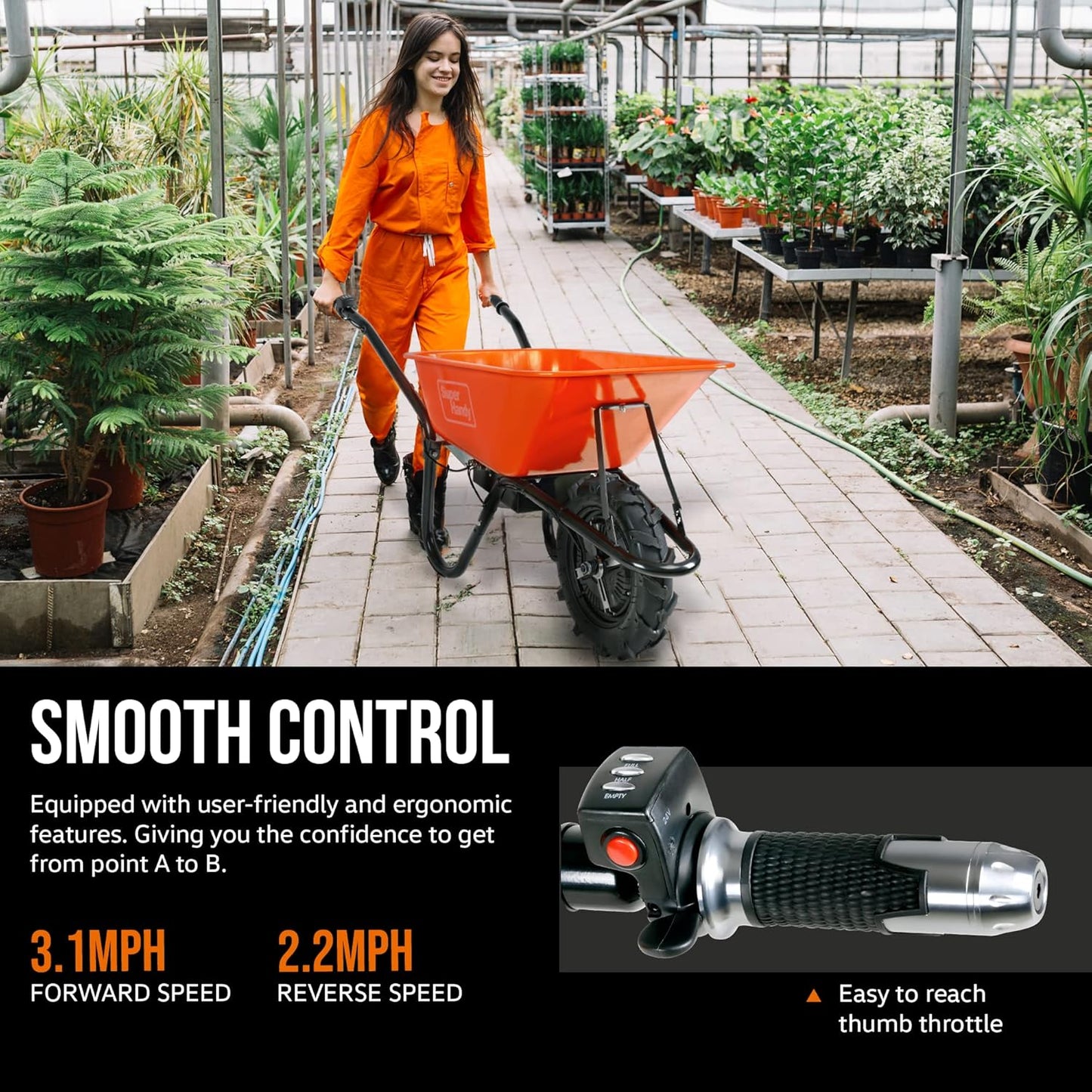 SuperHandy Wheelbarrow Electric Powered Utility Cart 330LBS Capacity Material Debris Hauler