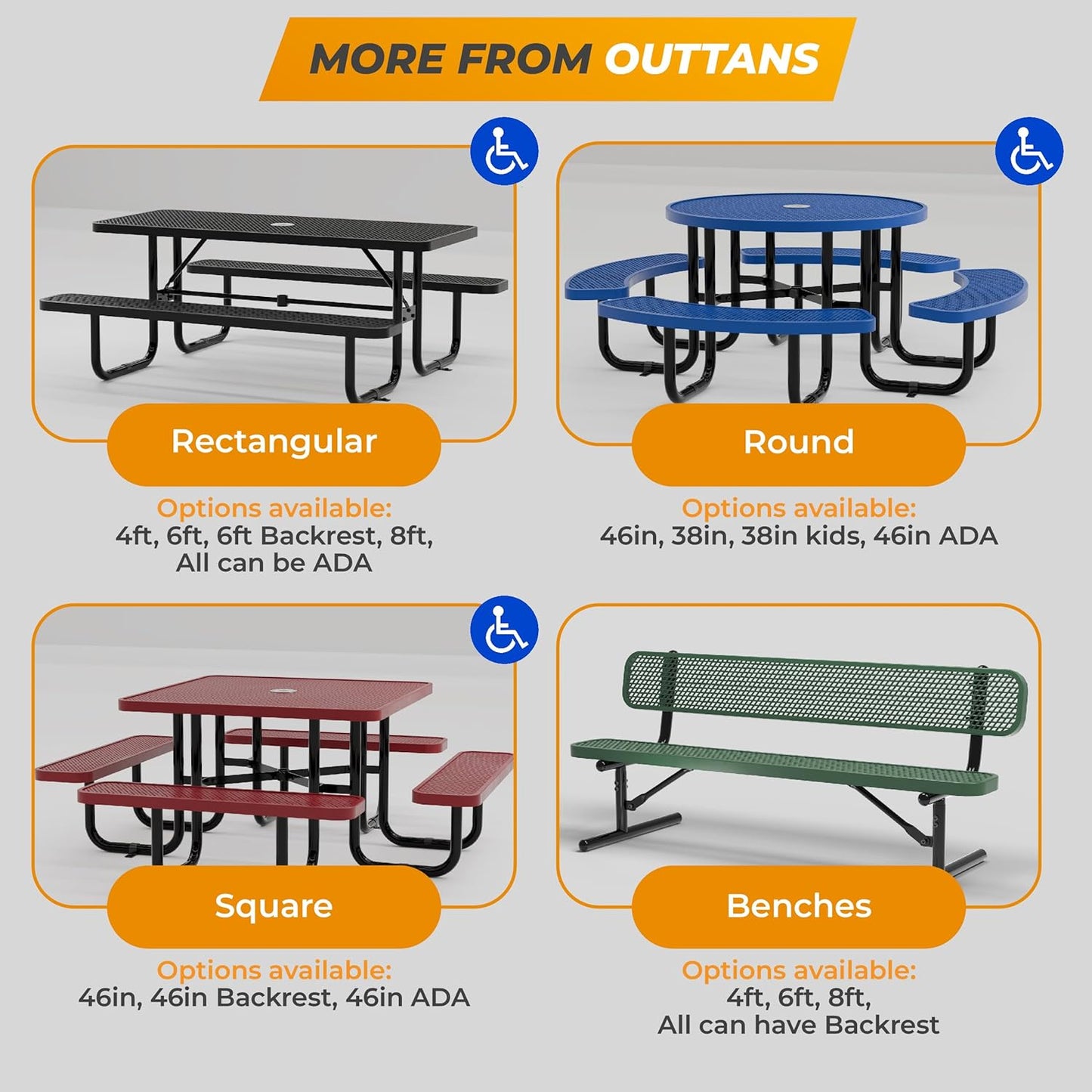 Heavy-Duty Outdoor Metal Bench, Thermoplastic-Coated, Portable, Weatherproof, Commercial-Grade for Parks, Gardens, Patios, Stores & More (6 Ft - Portable with Back, Brown)