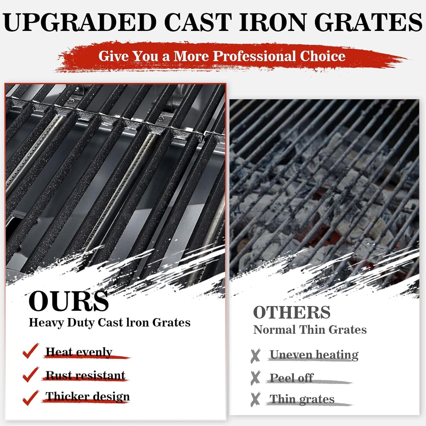 Llamaviva 68,000 BTU 5-Burner Propane Gas Grill with Side Burner & Food Clip | Professional Stainless Steel Outdoor BBQ Grill | 647 sq in Cooking Space + Warming Rack | Patio Cart Design for Backyard