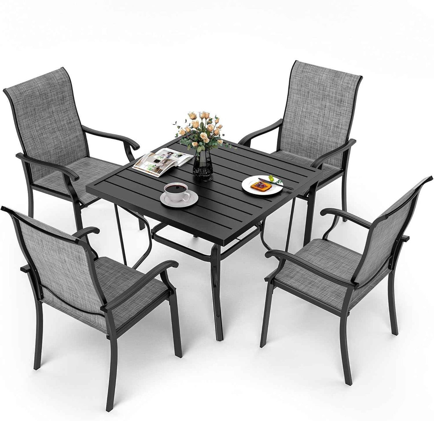 5-Piece Outdoor Dining Set, Patio Furniture Set with 4 Regular Chairs,Patio Dining Set with 1 Rectangular Table for Garden, Backyard, Poolside, Deck, Charcoal