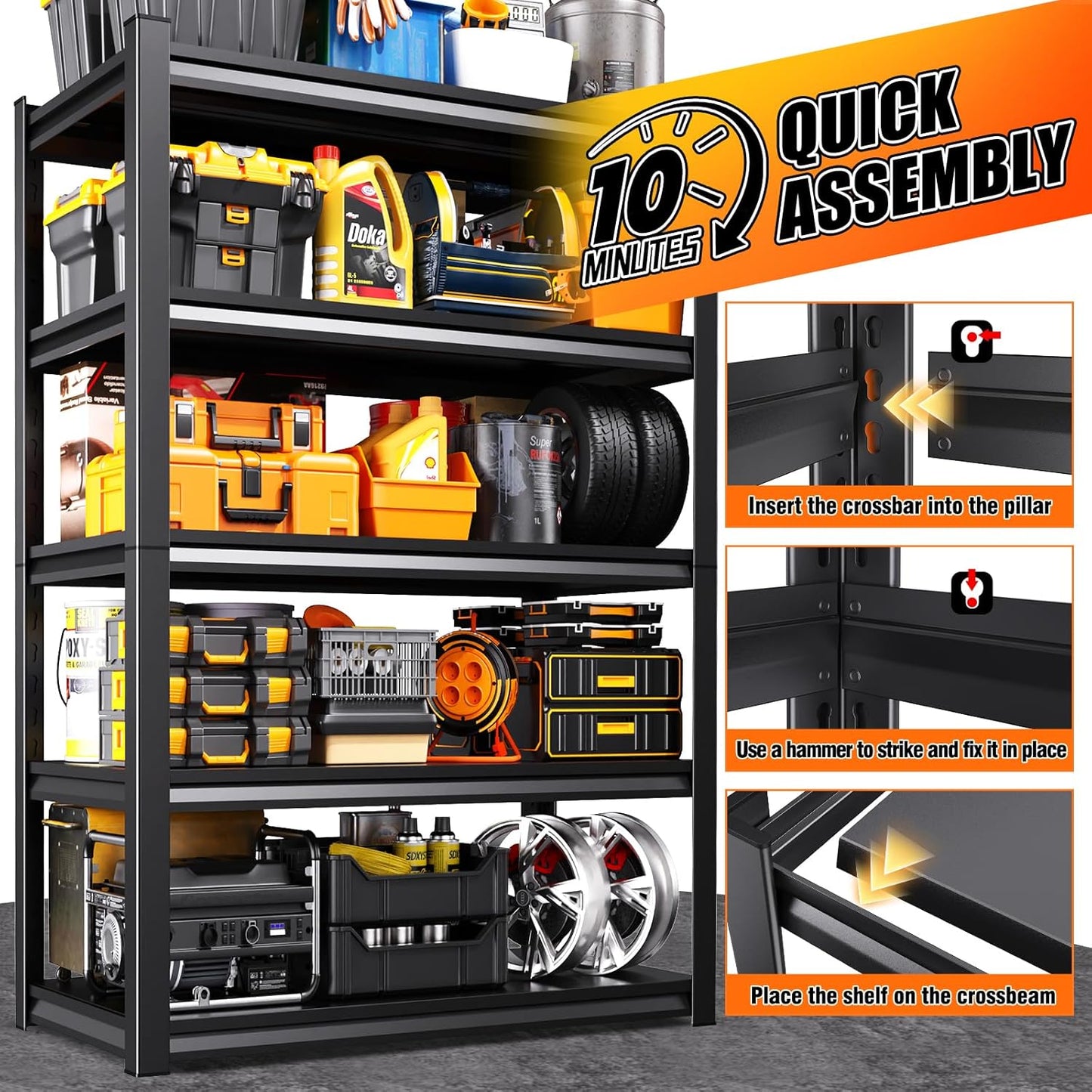 72''H 36''W Storage Shelves,2500LBS Garage Shelving ,Adjustable Garage Shelves ,Heavy Duty Metal Shelving, 5 Tier Wood Utility Steel Shelf, Shelving Units and Storage Rack fo Kitchen Pantry Laundry