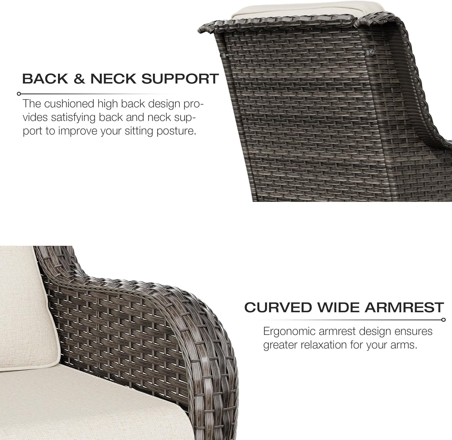 Joyside Wicker Patio Furniture Sets 7 Piece Set with One 3-Seat Sofa, Four Armchairs, Two Ottomans, Wicker Outdoor Furniture Sectional Conversation Set(Mixed Grey/Beige)