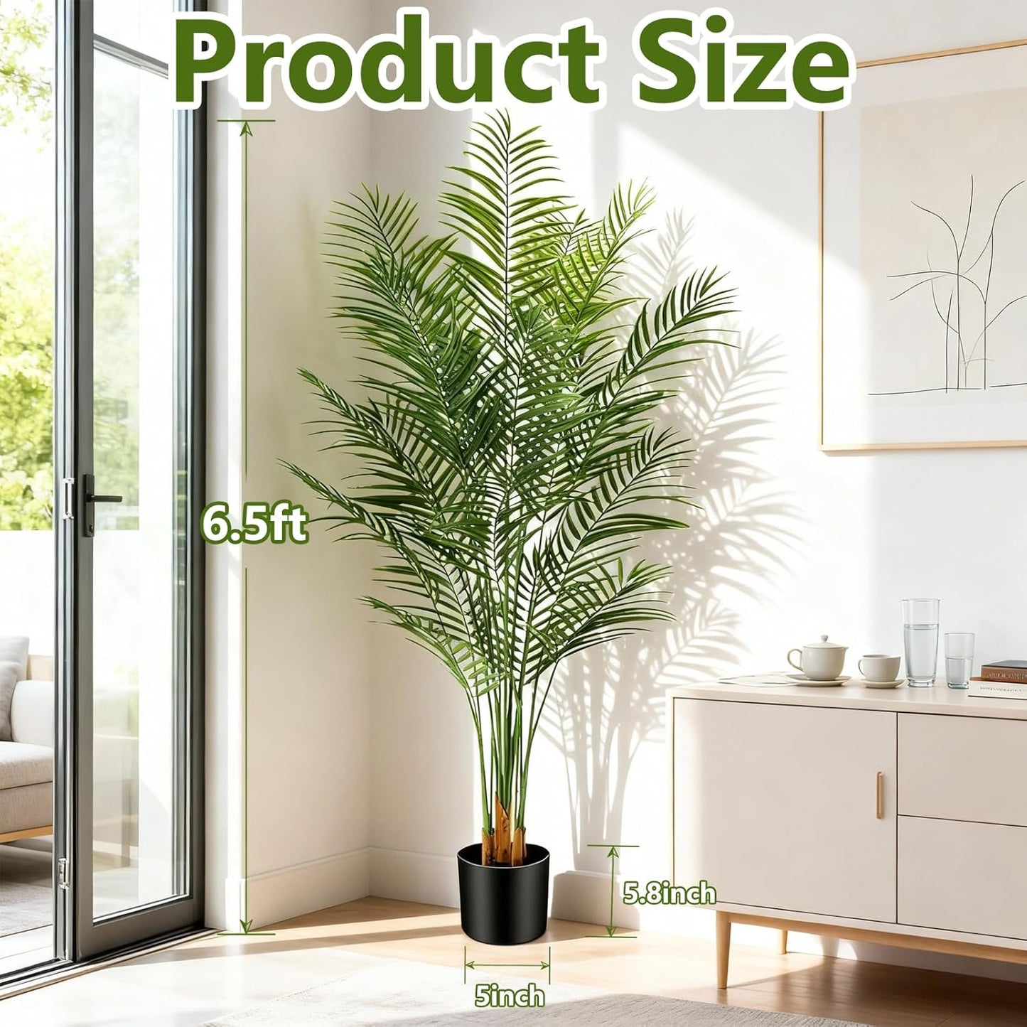 Artificial Palm Tree Indoor 6.5ft, Large Fake Tropical Areca Palm Tree with 18 Trunks, Faux Dypsis Lutescens Floor Plant in Pot for Indoor Outdoor Home Office Decor & Housewarming Gift