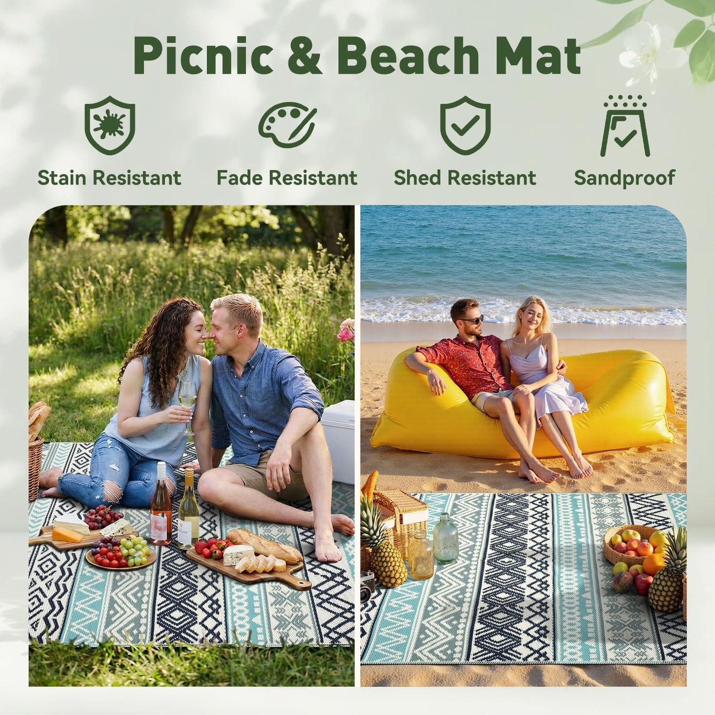 MontVoo Outdoor Rug Carpet 8x10 Waterproof-Patio Rug Mat Reversible RV Camping Rug Picnic Mat Plastic Straw Outside Rug for Balcony Porch Deck Beach-Boho Outdoor Area Rug for Patio Decor Colorful