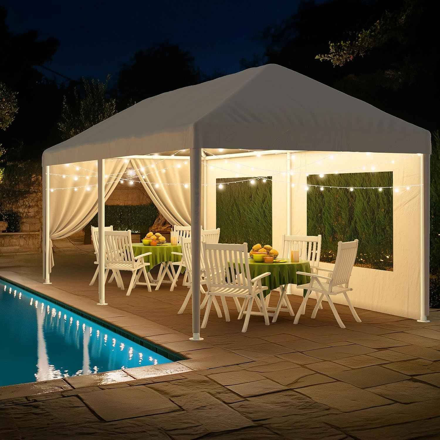 Quictent 10x20 Party Tent Gazebo Wedding Canopy Tent for Parties BBQ Shelter Pavilion with Removable Mesh Sidewalls & Elegant Church