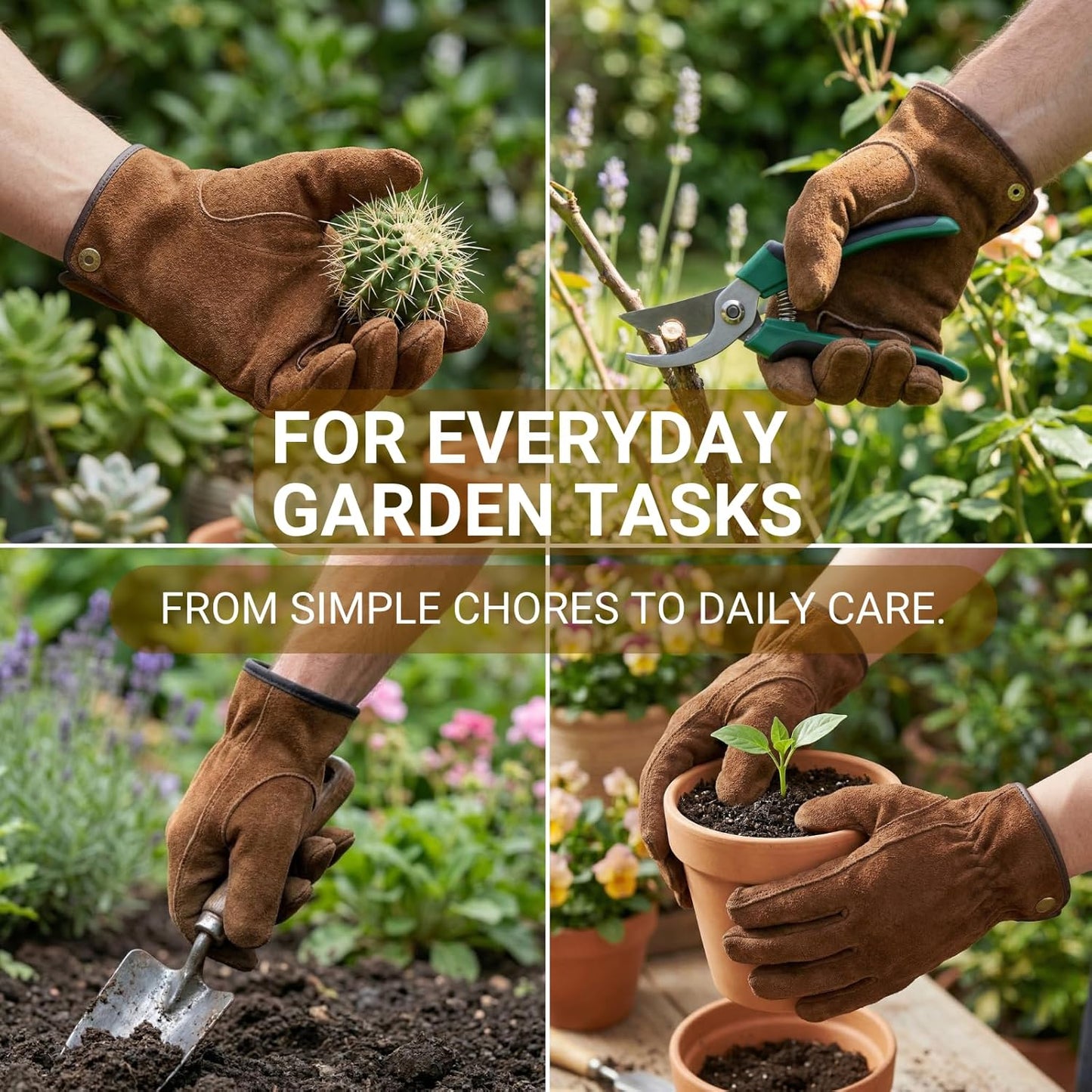 Leather Work Gardening Gloves for Men Women, Thorn-Proof Rose Pruning and Heavy-Duty Yard Work, Driving