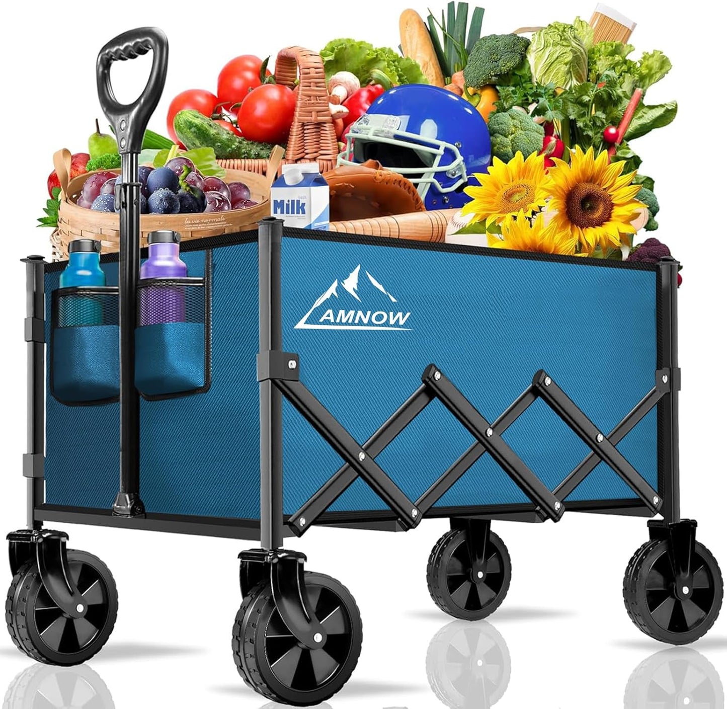 Collapsible Folding Wagon Cart, 350LBS Utility Large Capacity Cart Foldable Wagon with All Terrain Wheels, Grocery Wagons Carts for Garden Shopping Sports Camping, Blue
