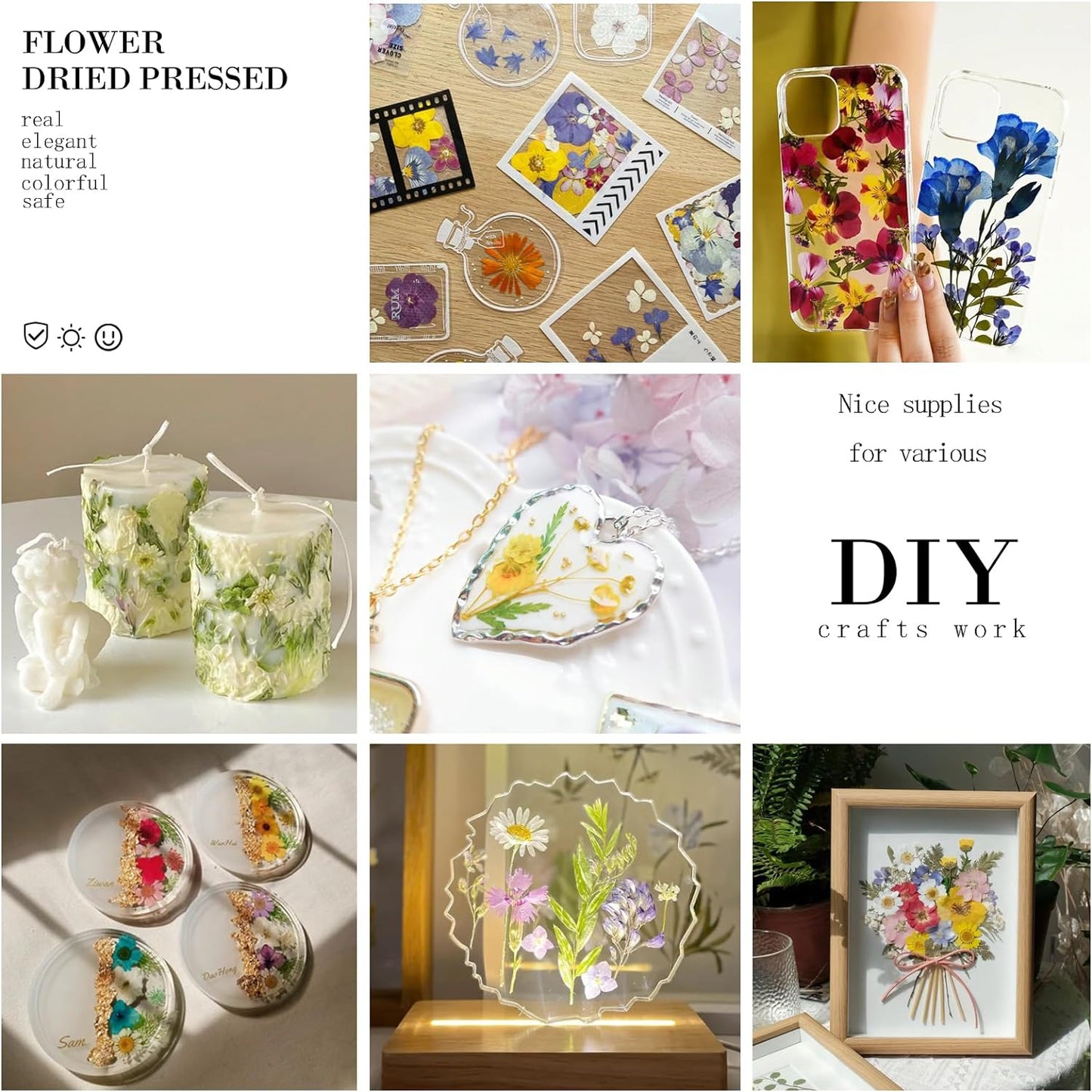 92Pcs Pressed Dried Flowers for Resin, Real Assorted Natural Bulk Dry Floral Leaves for DIY Art Crafts, Epoxy Molds, Jewelry, Soap, Candle Making, Nails Decors