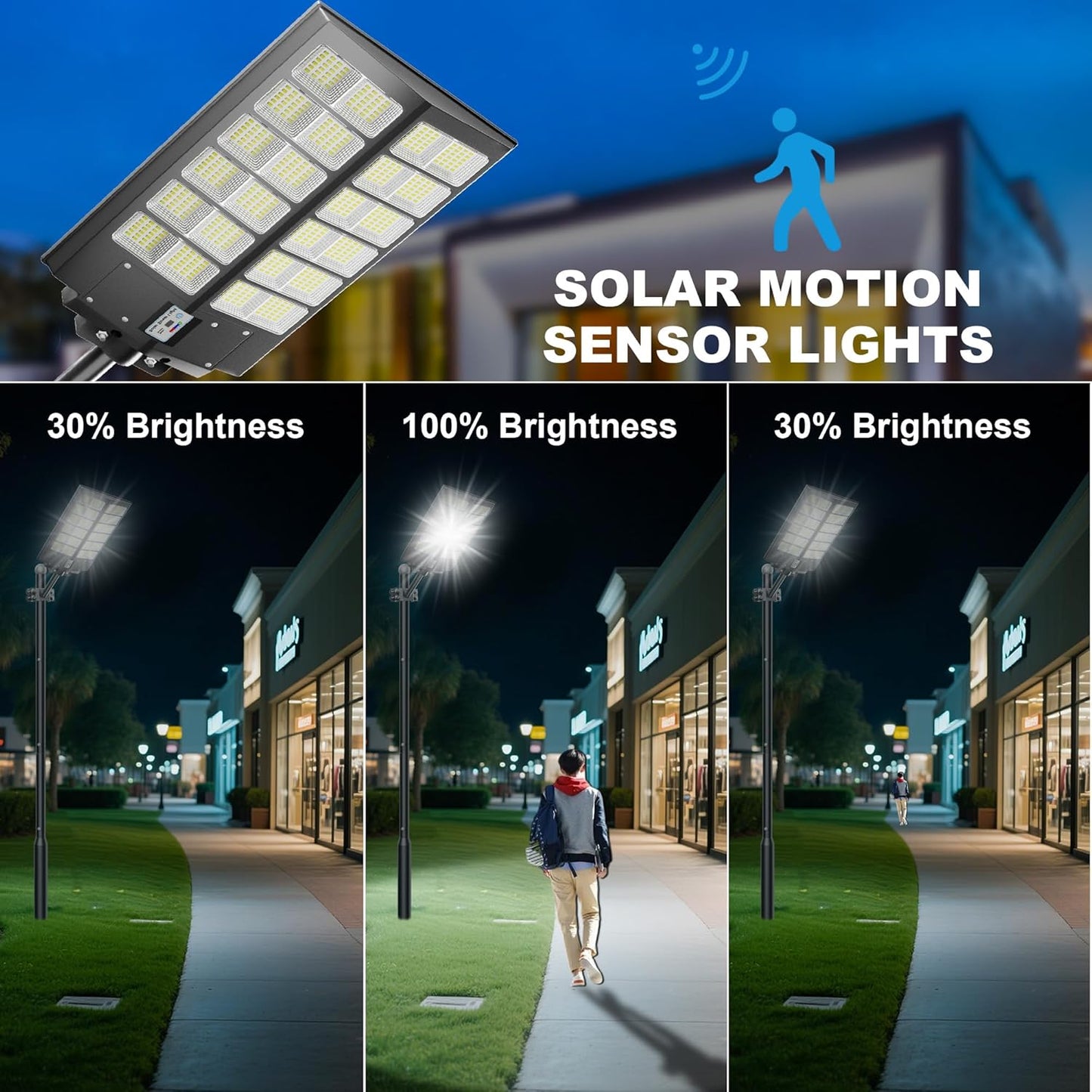Solar Street Lights Outdoor Waterproof 9000W - LED Solar Powered Street Light Dusk to Dawn with Motion Sensor, Heavy Duty Large Outdoor Solar Lights for Parking Lot/Garden/Yard/Pathway Lighting
