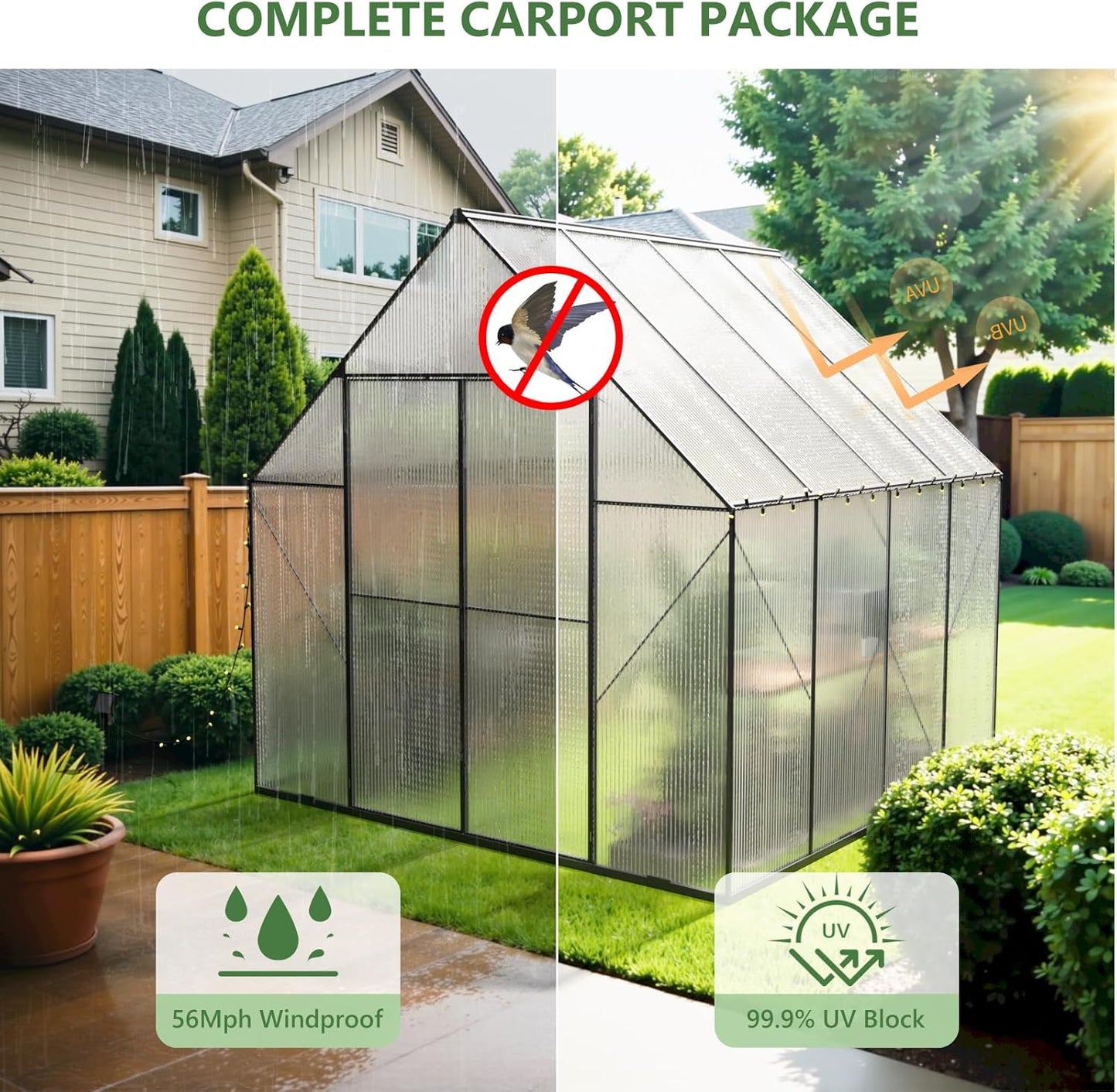 Greenhouse for Outdoors, Heavy Duty Polycarbonate Greenhouse, Walk in Greenhouses for Outdoor Garden Backyard with Roof Vent (8x8 FT)