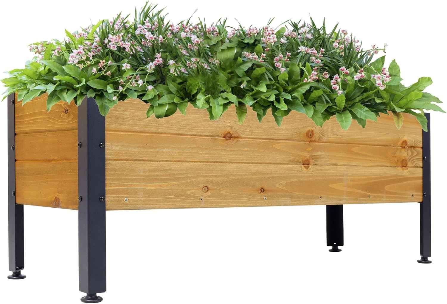 Wood Rectangular Garden Planter Box Raised Bed Outdoor, Elevated Planter for Herbs Vegetables Flowers, Sturdy Wooden Raised Garden
