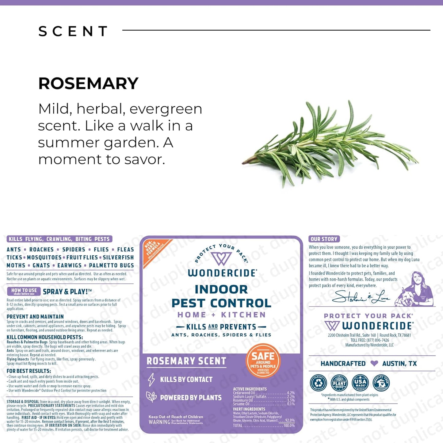 Wondercide - Indoor Pest Control Spray for Home and Kitchen - Ant, Roach, Spider, Fly, Flea, Bug Killer and Insect Repellent - with Natural Essential Oils - Pet and Family Safe — Rosemary 128 oz