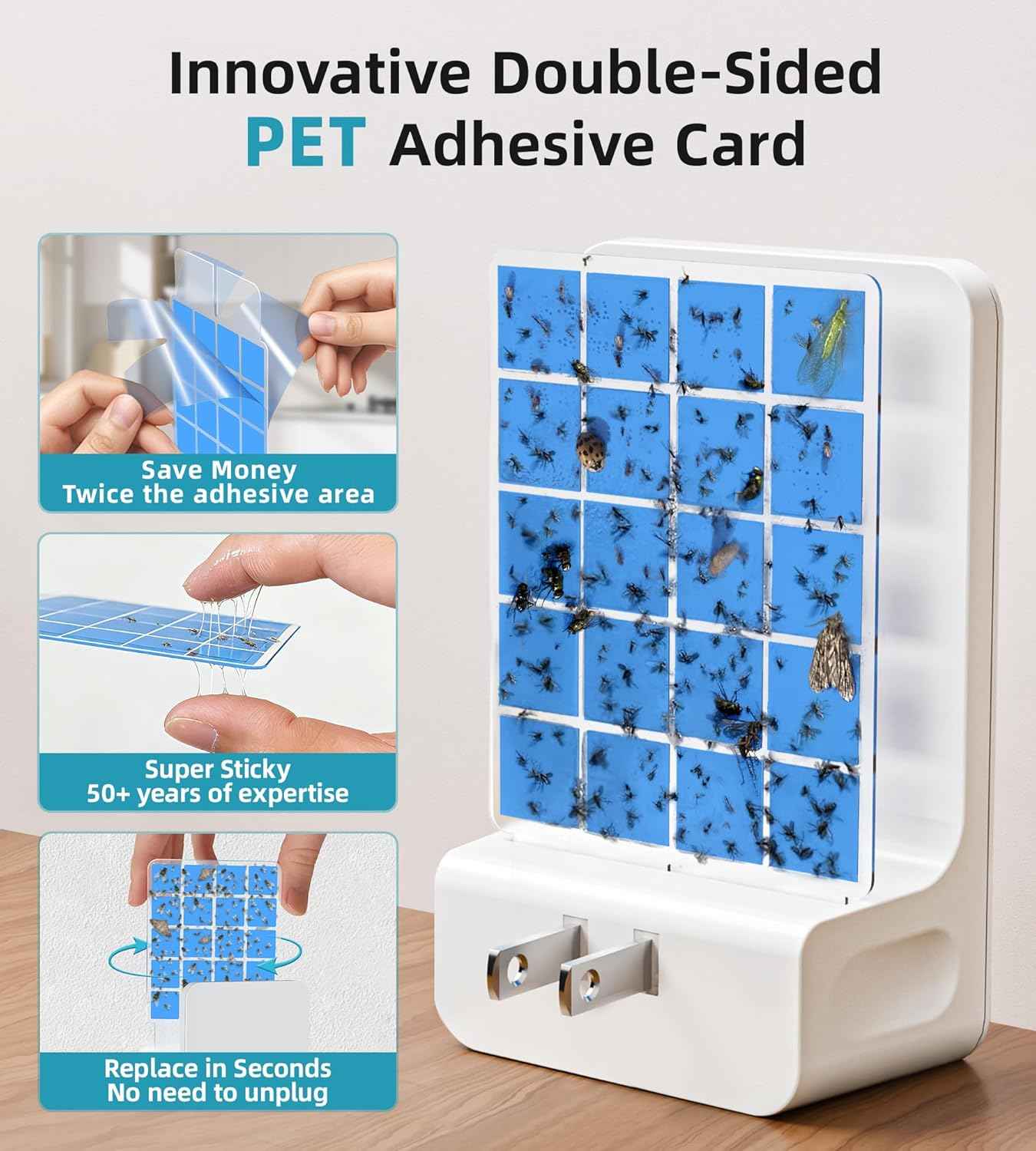 Upgraded 5 PCS Double-Sided Adhesive Card Refills for Replacement, Compatible with Flying Insect Trap Device N386A-Pro (Replacement Refills Only)