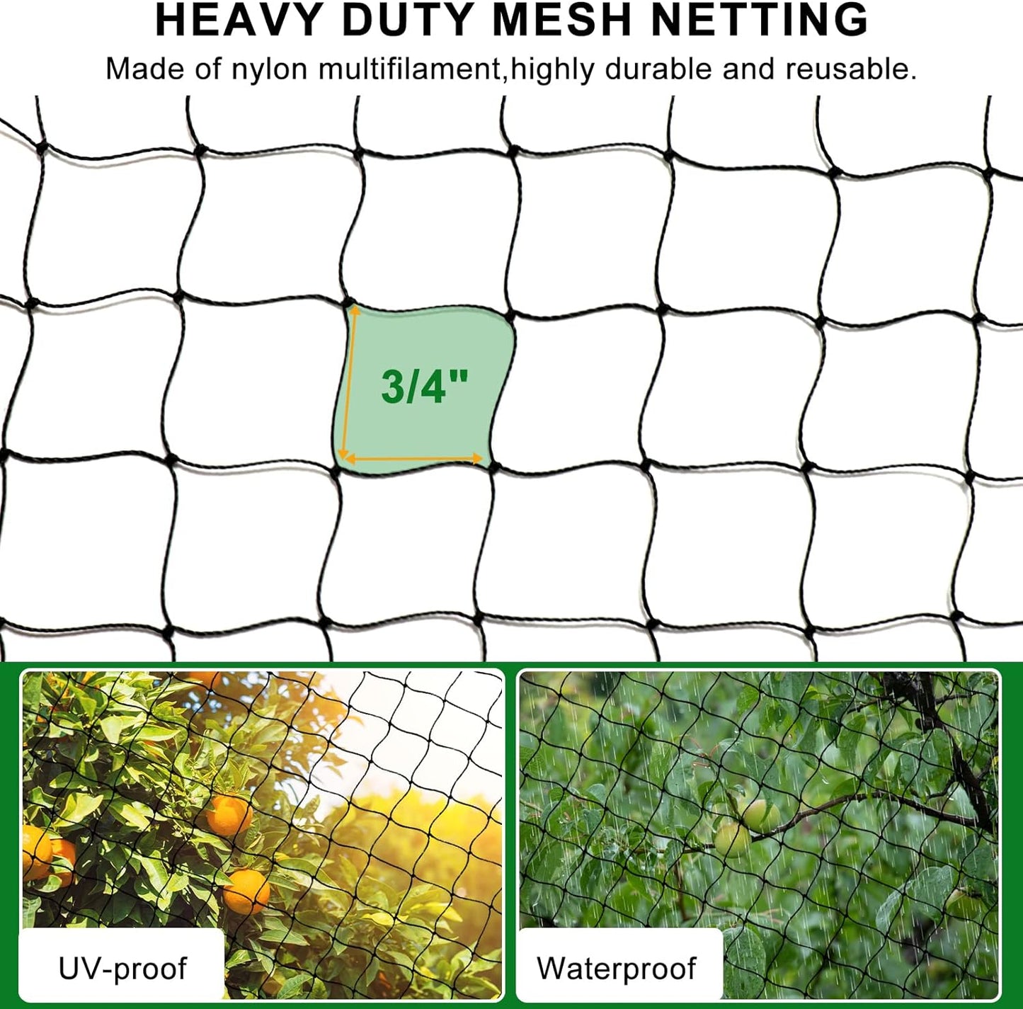 Bird Netting 50'x100' with 3/4" Mesh Hawk Net for Chicken Run,Poultry Netting Heavy Duty Nylon Aviary Net for Chicken Coop Roof Garden Nettings for Fruit Trees Plant