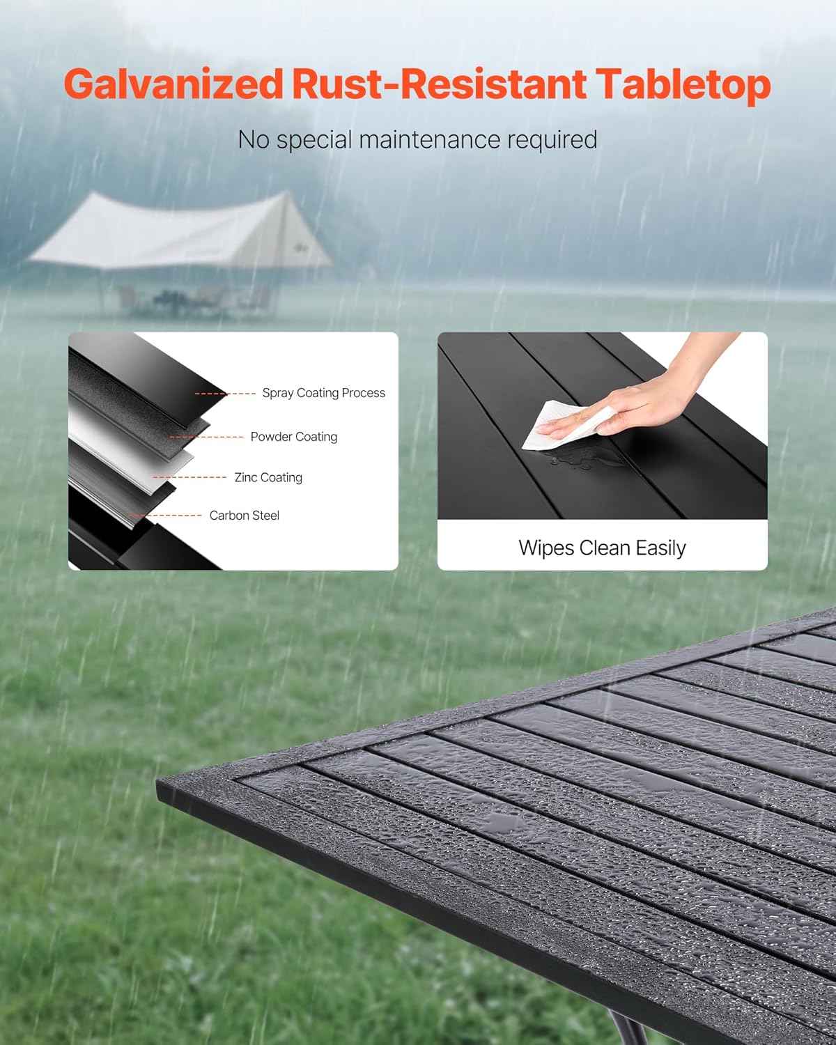 VEVOR Outdoor Patio Dining Table, 37 inch Square Metal Steel Slat Backyard Bistro Tables, with 1.5 in Umbrella Hole, Outside All-Weather Large Furniture for Lawn Garden Porch, Black