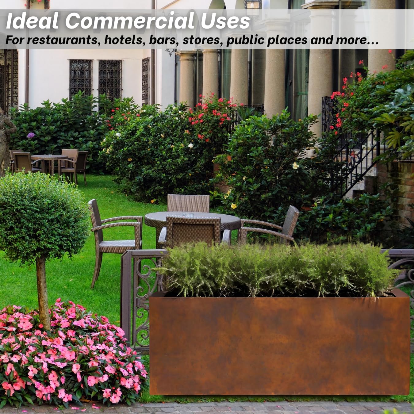 Corten Steel Planter Large Rectangle for Outdoor, Metal Planter Box - 46x20x20 inch - Flower Pot for Garden, Patio, Commercial, Farmhouse, Industrial - Long Rectangular Plants Container