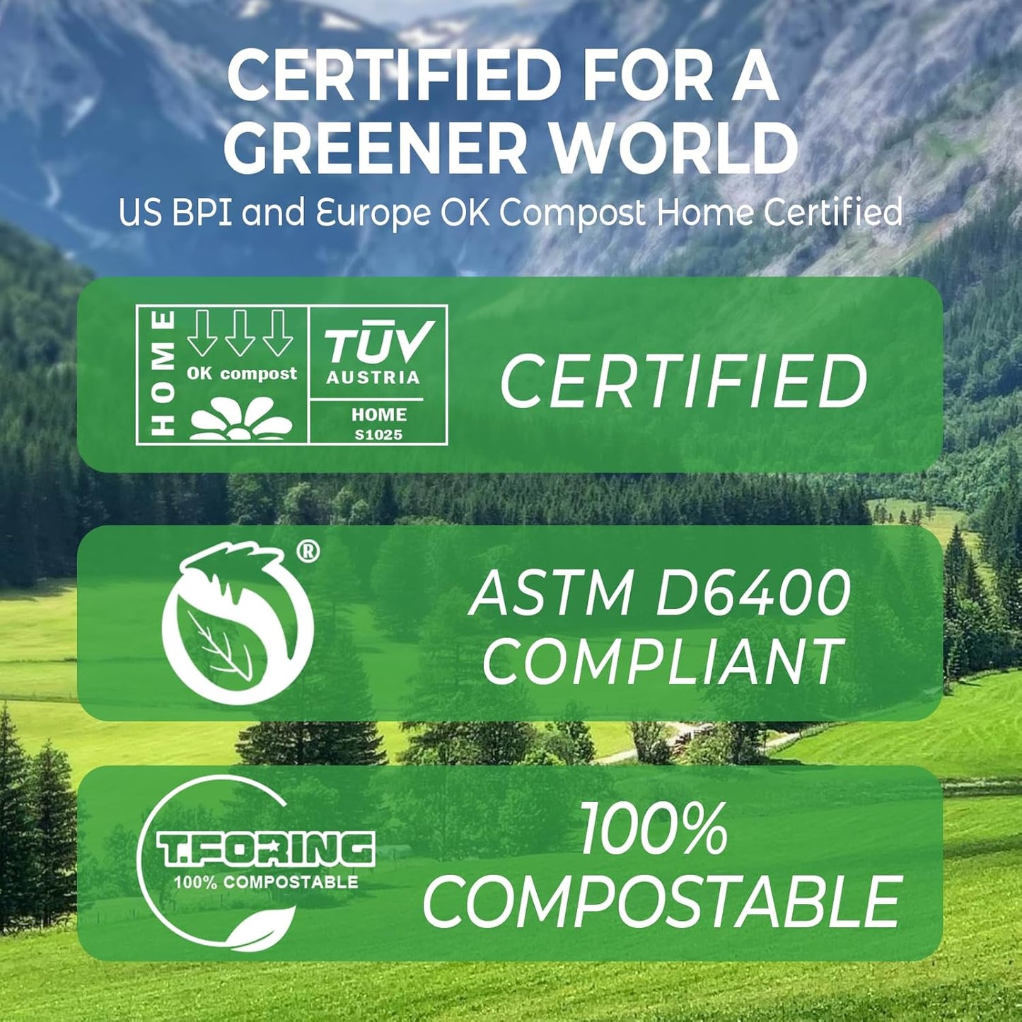 Small Compost Bags with Handle Tie,1.6 Gallon Compostable Food Scrap Bags For Counter Top Compost Bin, 80 Count, 6 Liter, BPI & OK compost INDUSTRIAL Certified