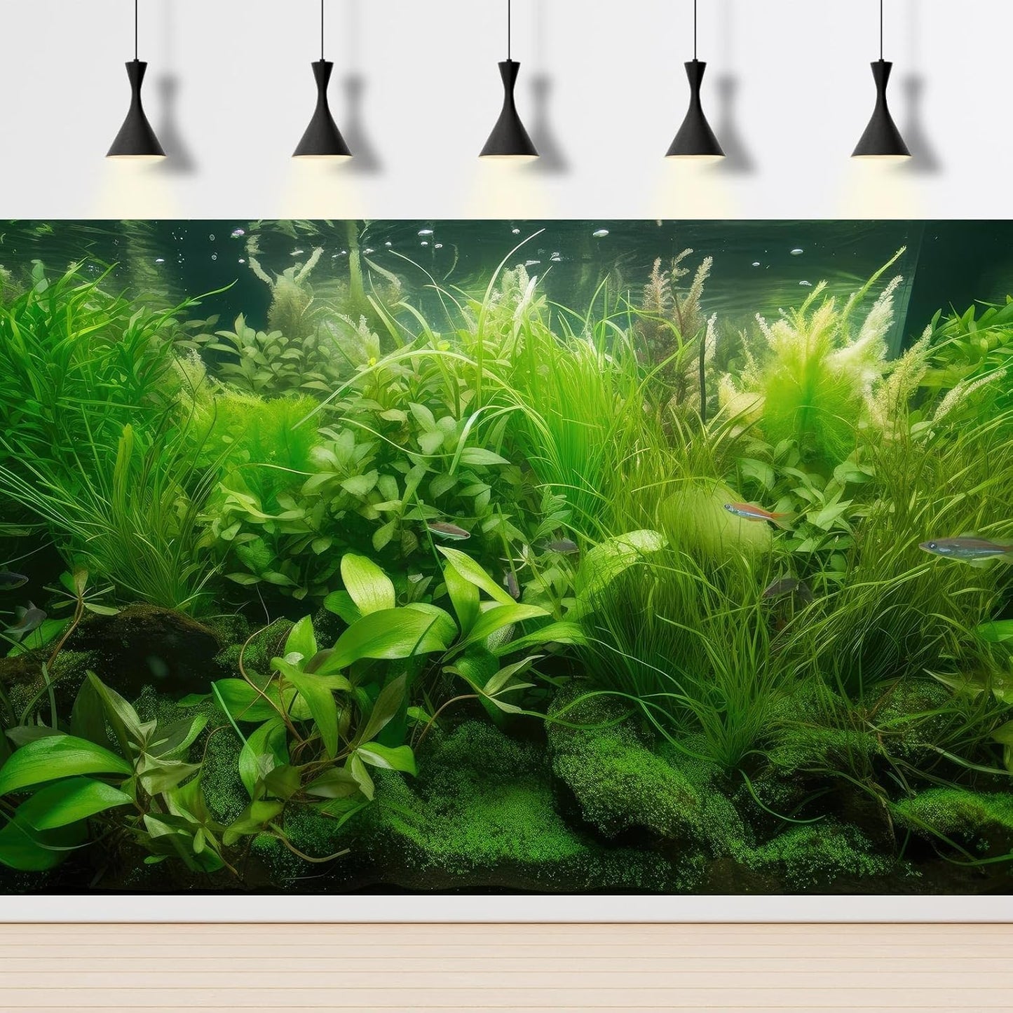 Aquarium Background Diverse Collection of Aquatic Plants Seagrasses Terrarium Background Redwood Root Moss Tropical Style Underwater Lush Green Plants Fish Tank Background Wallpaper Poster 24x16in