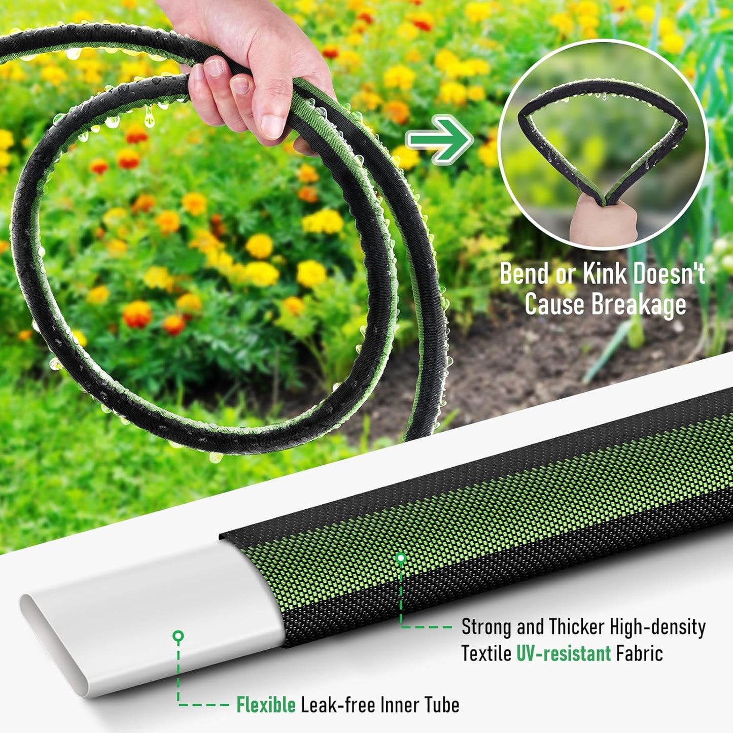 Flat Soaker Hose 25ft for Garden and Lawns, 80% Water-Saving Drip Irrigation Hose with Anodized Aluminum Ends, Flexible Leakproof Double Layer Gardening Hoses ﻿
