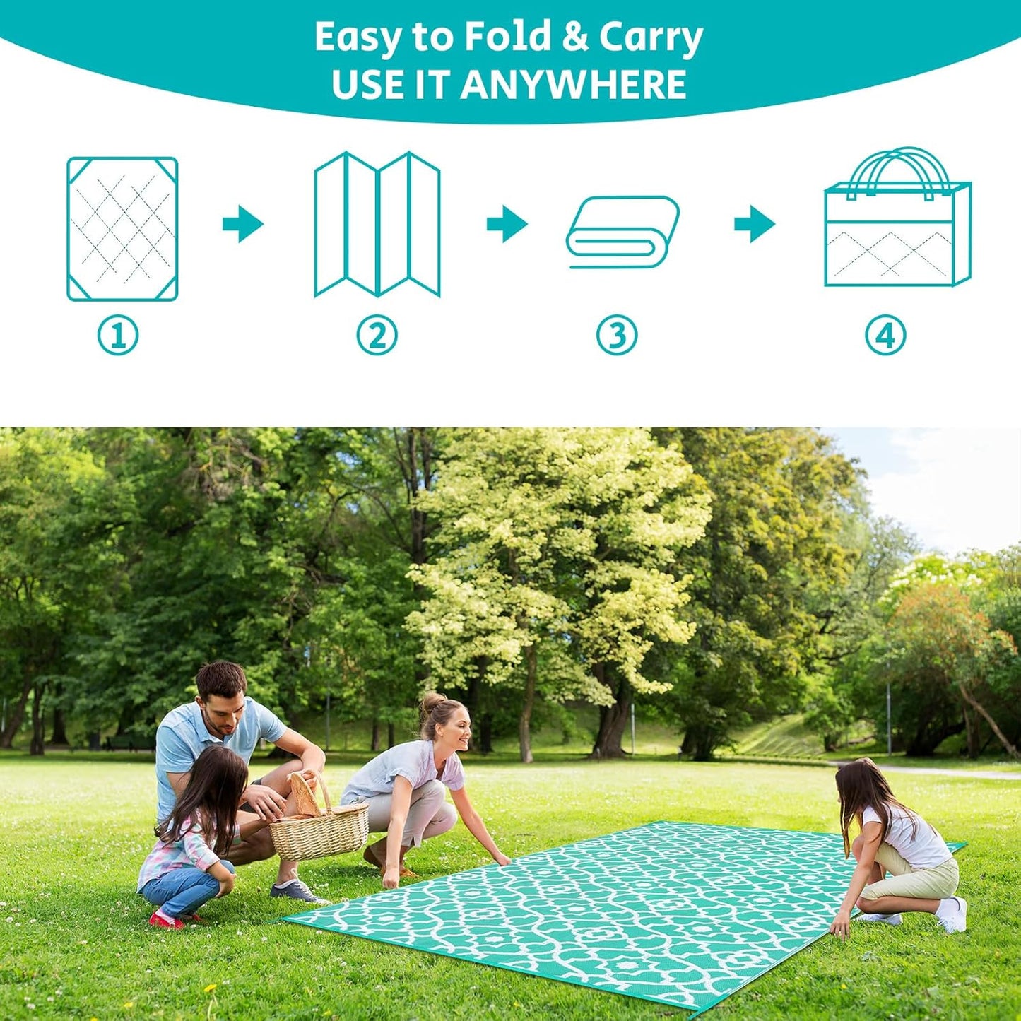 HEBE Outdoor Rug Waterproof 6x9, Reversible Plastic Straw Rug RV Camping Rug, Indoor Outdoor Patio Mat Clearance, Outside Carpet for Porch,Deck,Camper,Balcony,Backyard,Picnic